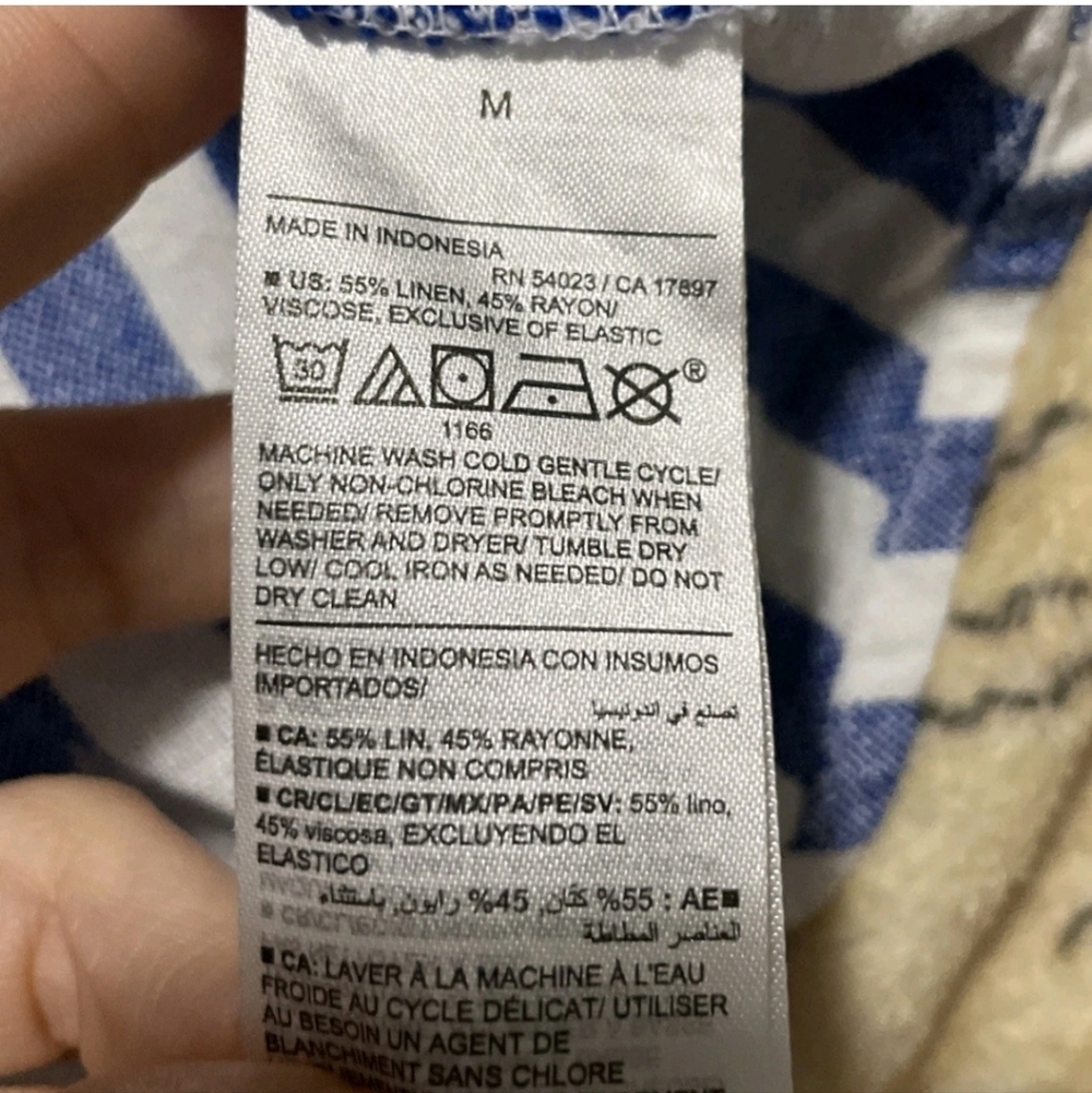 Old Navy Size Medium Blue And White Striped Dress Linen Blend Back Smocking - Picture 3 of 11